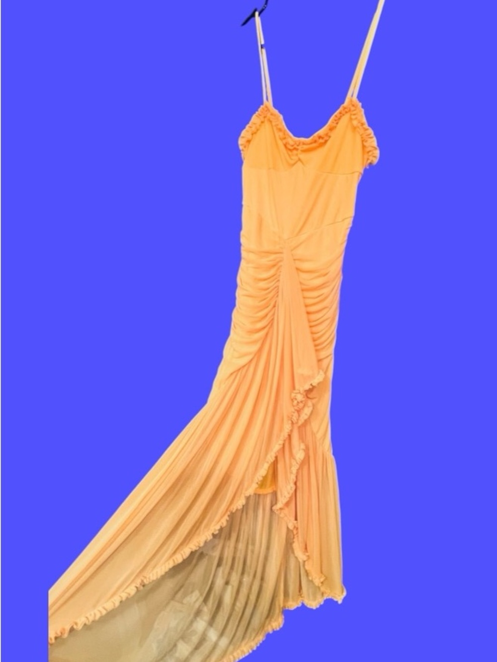 NWOT Sunflower Yellow Belle Inspired Ruched Ruffle Maxi Dress M